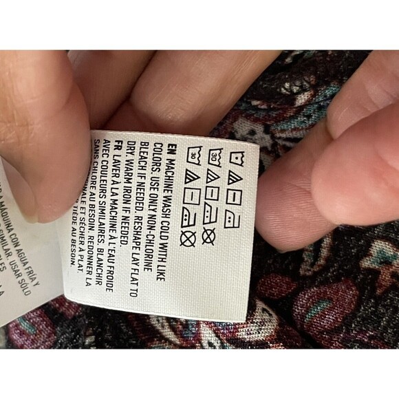 American Eagle Size XS Burgundy Floral Print Bell Sleeve Boho Dress - Picture 10 of 11